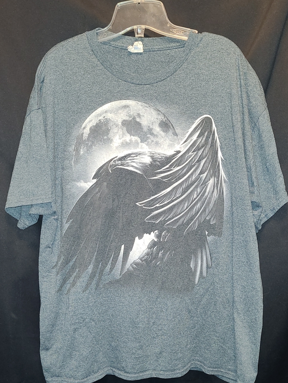 Vintage Gildan Bald Eagle Moon T-Shirt Mens XL Gray Short Sleeve